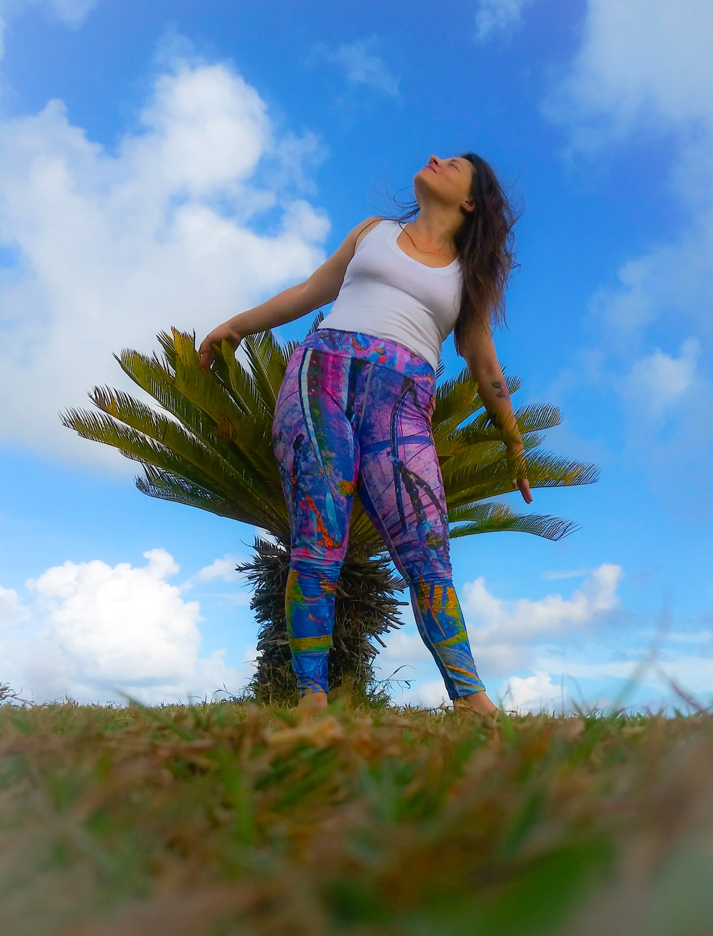 Jungle Flora in Cellulite Sky High-Waisted Yoga Pants
