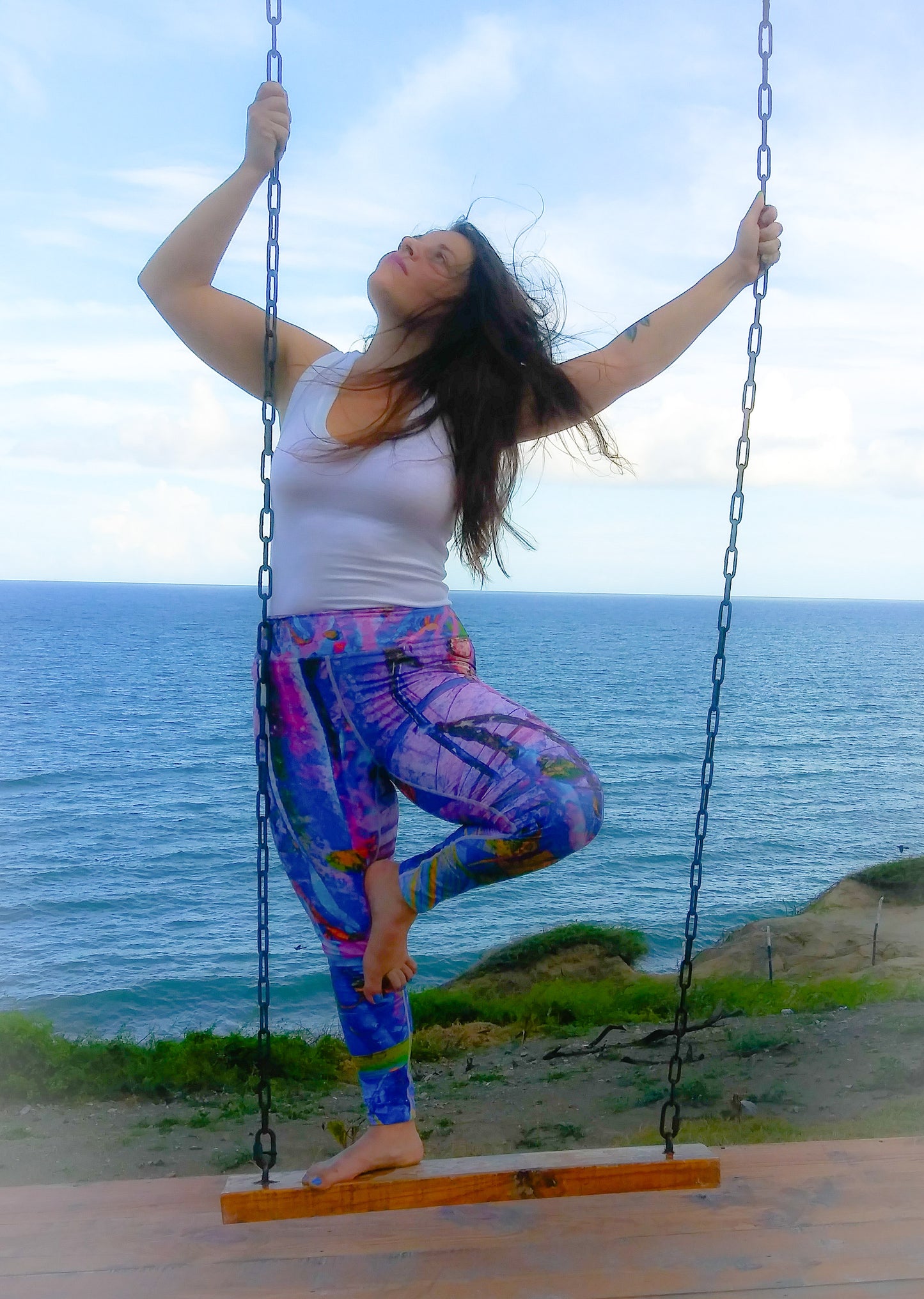 Jungle Flora in Cellulite Sky High-Waisted Yoga Pants