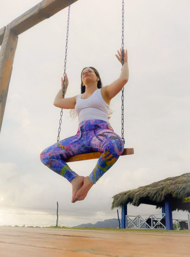 Jungle Flora in Cellulite Sky High-Waisted Yoga Pants