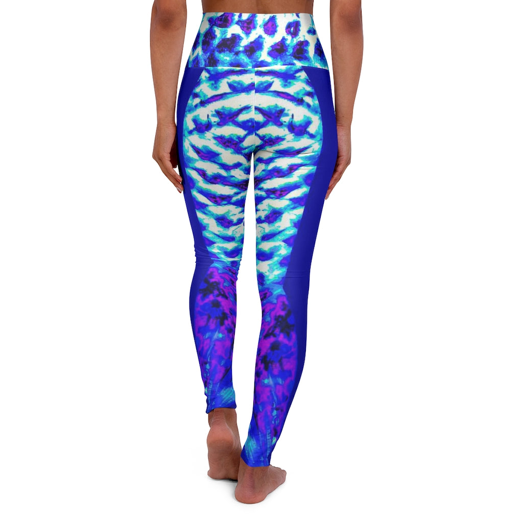 High Waisted Mermaid Leggings in Blue